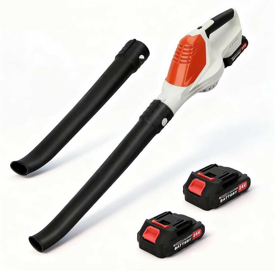 Souffleur de Feuilles sans Fil avec 2 Batteries 24V et Chargeur, Souffleur de Jardin à Batterie Puissant 150MPH, 5 Vitesses Réglables, Léger et Ergonomique pour Nettoyage de Jardin, Terrasse et Allée
