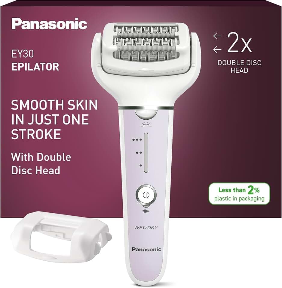 Panasonic ES-EY30-V503 Épilateur Wet et Dry, Double Disque 60 Pinces, Tête Flexible Pivotante 90°, 3 Vitesses et LED, 30 Minutes d'Autonomie, sans Fil, Épilateur, Violet