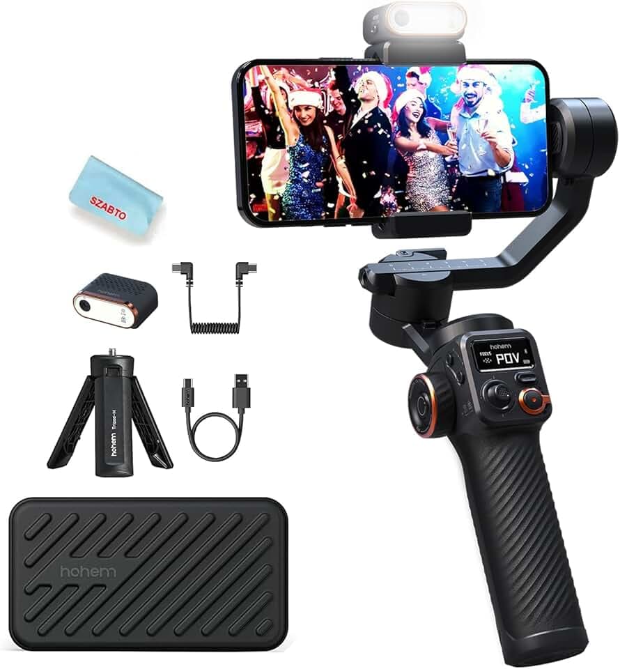 Hohem iSteady M6 Stabilisateur de Cardan 3 Axes pour Smartphone avec lumière de Remplissage Capteur de Vision AI pour iPhone Android avec écran OLED de 0,91-inch Supporte Jusqu'à 400g