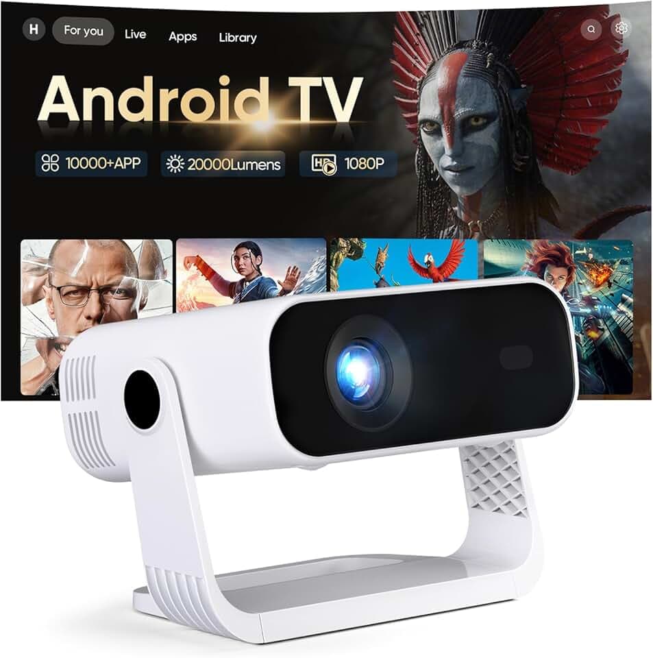 Videoprojecteur Intelligent Applications Intégrées Rétroprojecteur 1080P Natif Supporte 4K WiFi 6 Bluetooth 5.2 240 ANSI Correction Trapézoïdale Automatique Focus Électronique pour Android iOS HDMI
