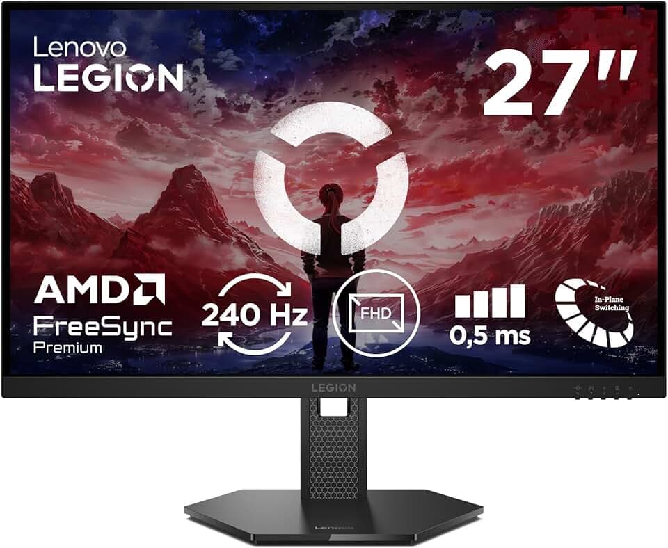 Lenovo Legion 27-10 - Écran Gaming 27'' (FHD, IPS, 240Hz, 0.5ms, 2X HDMI 2.1, DP 1.4, Câble HDMI, AMD FreeSync Premium) Réglage en Inclinaison/Hauteur/Rotation/Pivot - Noir