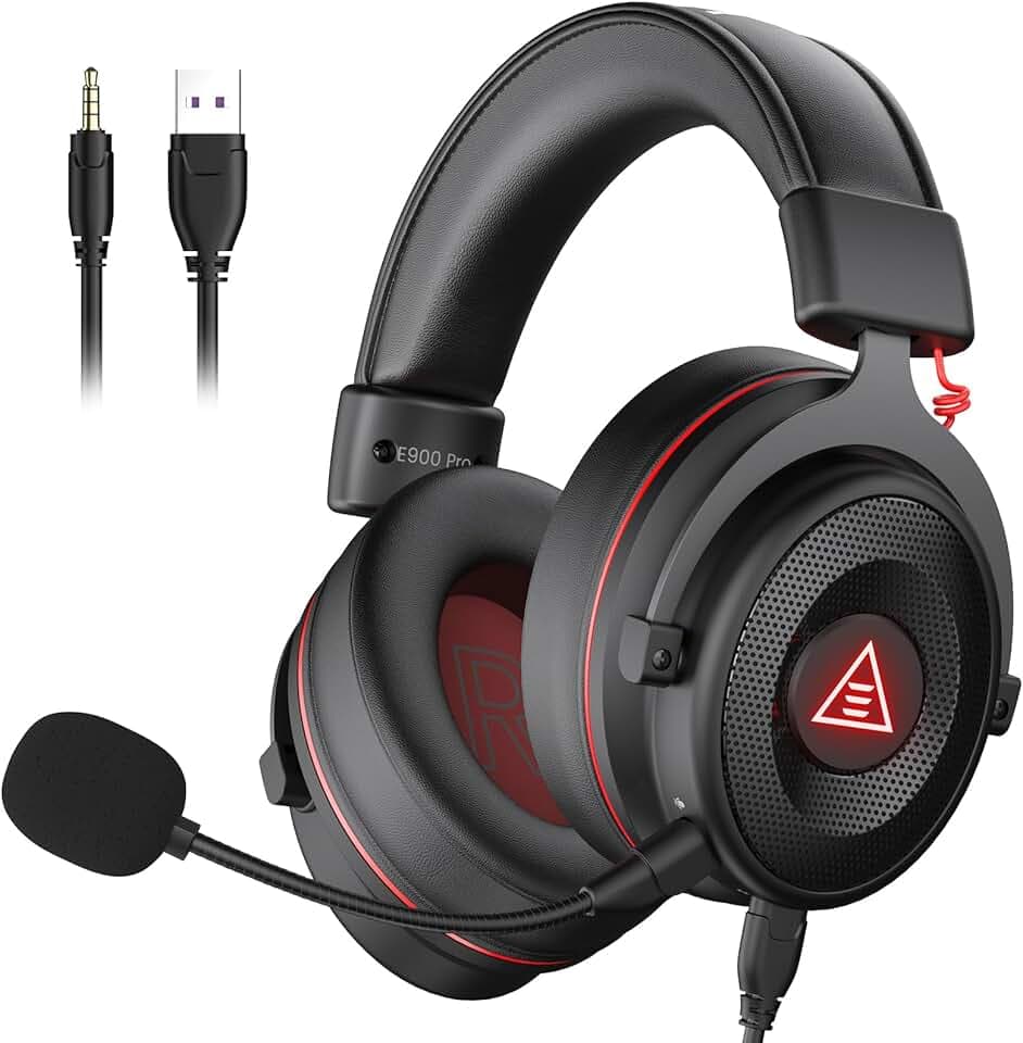EKSA Casque Gaming, Son Surround 7.1 Casque Gamer Filaire avec ENC Antibruit Micro avec USB/Audio Jack 3,5mm, avec Lumière LED pour PC/Switch/PS4/PS5/Xbox