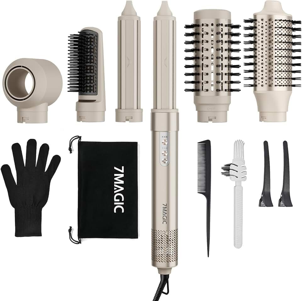 7MAGIC Air Styler 6 en 1, Sèche Cheveux Ionique, Boucleur a Cheveux Automatique, Brosse Soufflante, Brosse Lissante, Sans Dommages De Chaleur, avec Sac De Voyage, pour Les Occasions Spéciales Global Recycled Standard