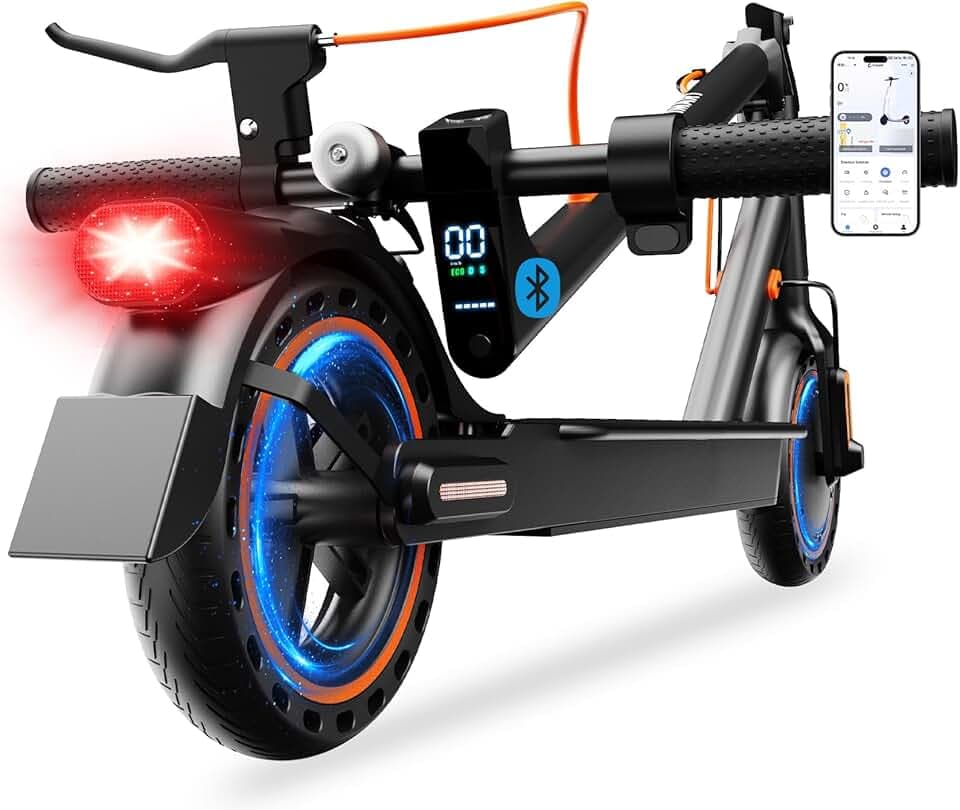 Trottinette Électrique Adulte antivol Ultra Legere, avec Clignotants et amortisseurs Autonomie 30km 350W 36V 7,8 Ah, Pneus Nid d’Abeille Increvables, Application Bluetooth Scooter Electrique Adulte