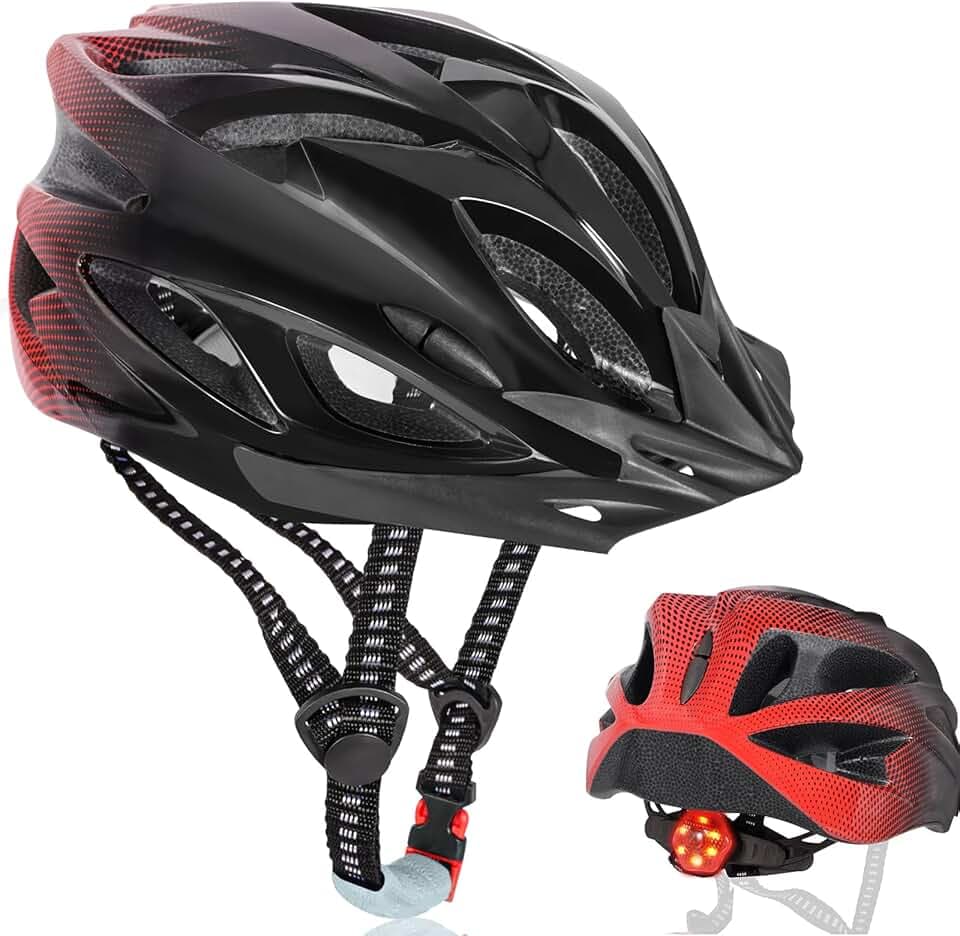 Casque de Vélo pour Adultes Unisexe avec Éclairage LED 3 Modes, Léger, Réglable, Visière Amovible, pour VTT et Vélo de Route, Design Élégant, Taille 58-62 cm