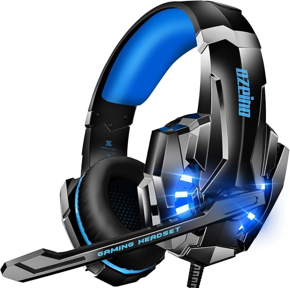 Ozeino Casque Gaming, Casque Gamer pour Ps5, Son Stéréo 3D, Casque avec Microphone Antibruit, Casques avec Jack 3,5 mm,Casque Gaming pour PC Ps4 Xbox Switch, Noir et Bleu