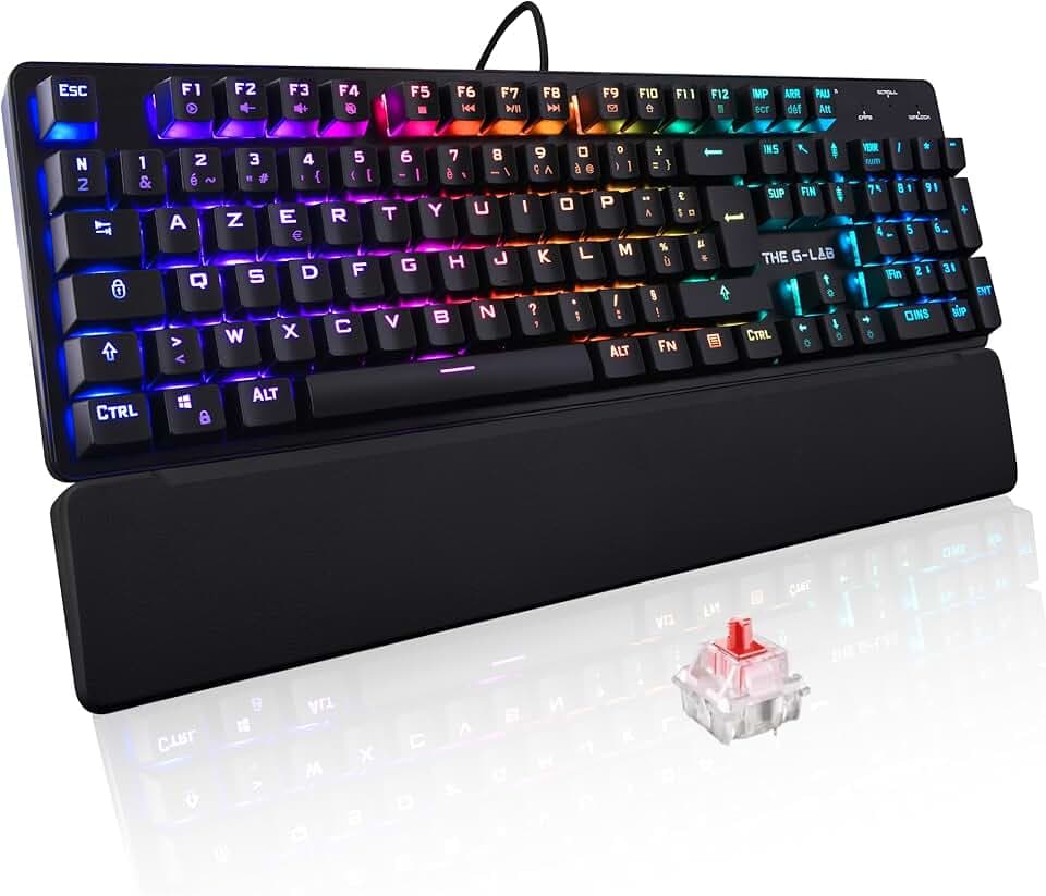 The G-Lab - Keyz Rubidium - Clavier Mécanique Gaming USB, AZERTY FR Haute Performance, RGB 100% Personnalisable, Anti-Ghosting, Repose-Poignet - Compatible avec PC, PS4, PS5, Xbox