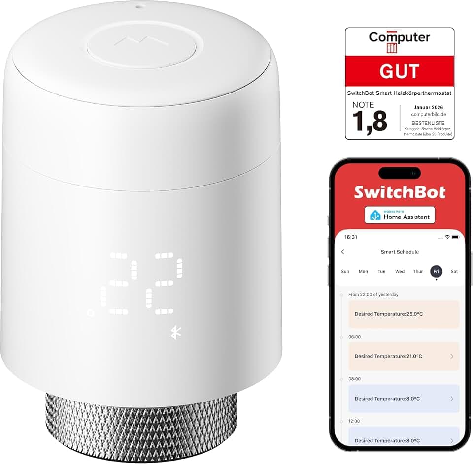 SwitchBot Thermostat de radiateur connecté, contrôle Via Bluetooth & appli avec minuteur, Installation Facile, économie d'énergie, Compatible Alexa, Apple Home & Google Home (SwitchBot Hub requis)