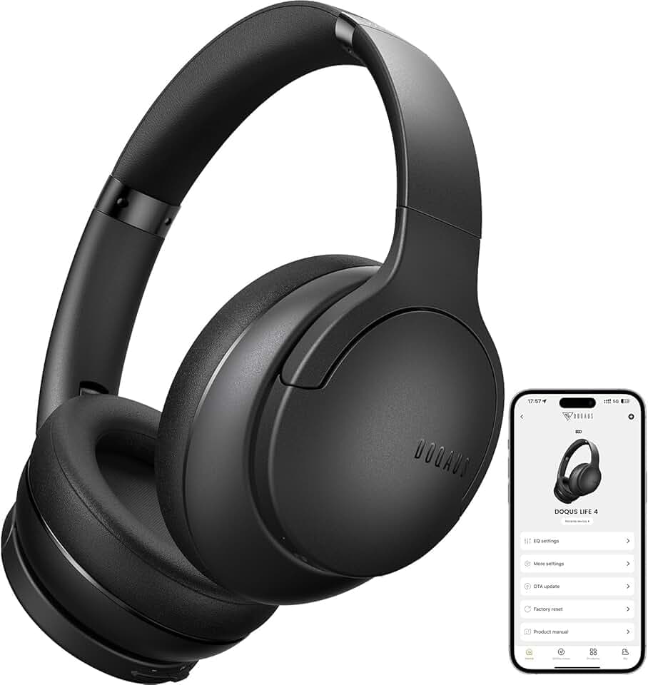 DOQAUS Casque Bluetooth sans Fil 90H Durée Lecture avec 3 Modes EQ Bluetooth 5.3, Casque Bluetooth,Cache-Oreilles protéines Souples,Casque sans Fil stéréo HiFi Microphone pour Voyage/Travail/Vie