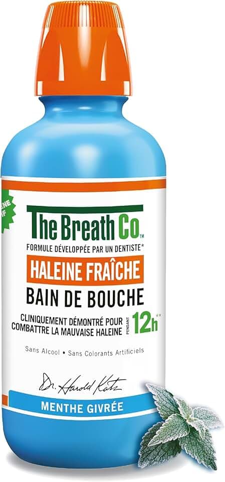 The Breath Co. - Bain de Bouche Sans Alcool - Formule développée par un dentiste - Haleine Fraîche pendant 12 heures* - Menthe Givrée, 500ml