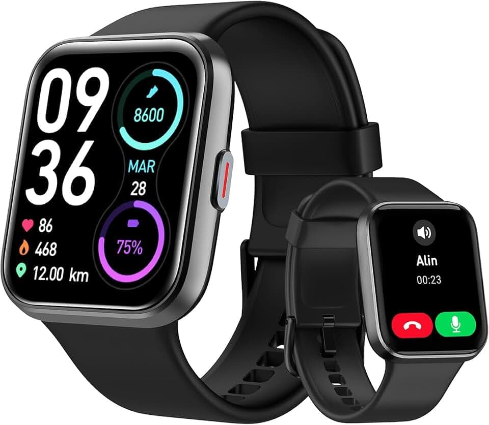 Montre Connectée Homme, 1,85" Femme Smartwatch pour Samsung iPhone Android, Alexa intégrée 3ATM 100+ Modes Sportifs Moniteur de SpO2/Sommeil/Fréquence Cardiaque/Podometre/Calories Noir ClimeCo Certified