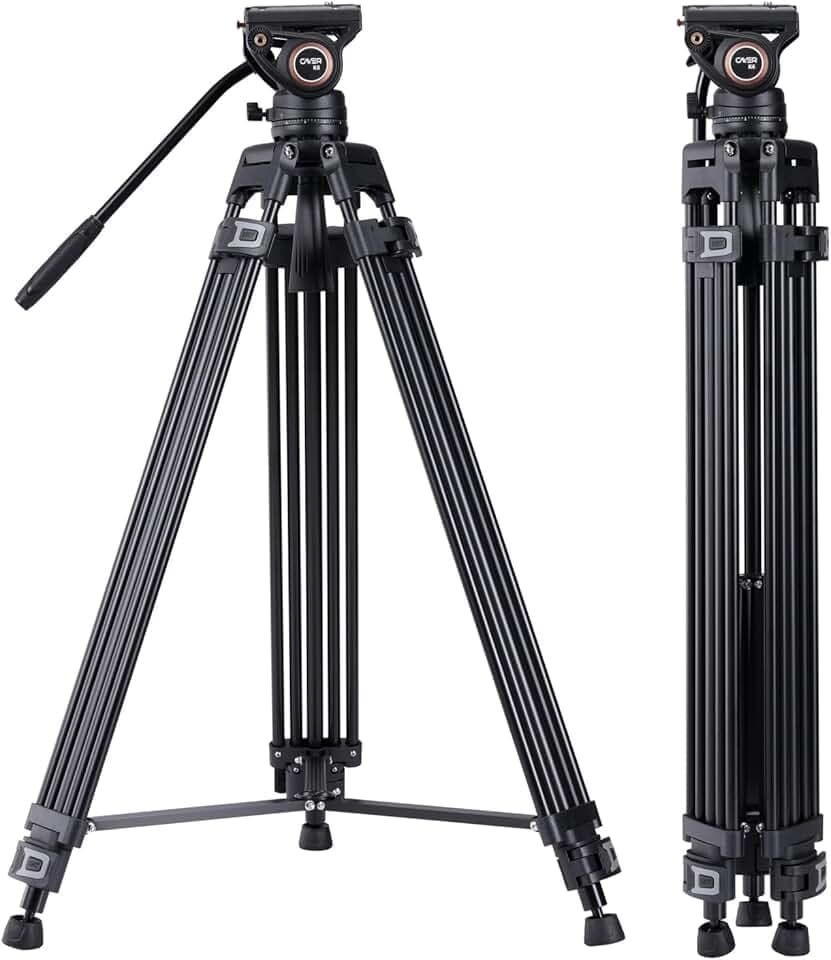 Système de trépied vidéo, Cayer BF30L 72 Pouces - Trépied Professionnel à Double Tube en Aluminium très résistant, tête Fluide K6, épandeur de Niveau intermédiaire, Charge maximale de 17,6 LB,