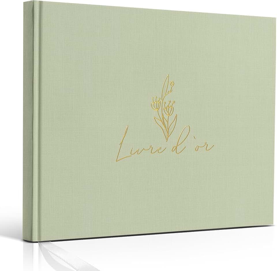 Hyggartn Livre d’Or en Lin Vert – Carnet de Messages & Souvenirs pour Toutes les Occasions