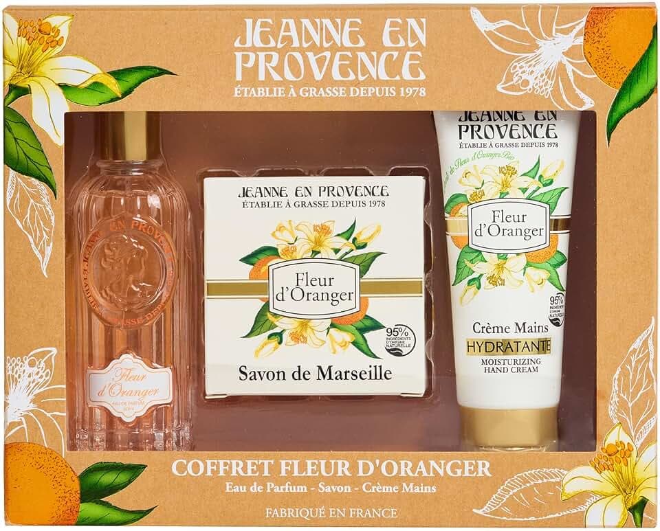 JEANNE EN PROVENCE - Coffret Cadeau pour Femme - Fleur d'Oranger - Eau de Parfum 60 ml + Crème mains 75 ml + Savon solide 100 gr - Fabriqué en France à Grasse