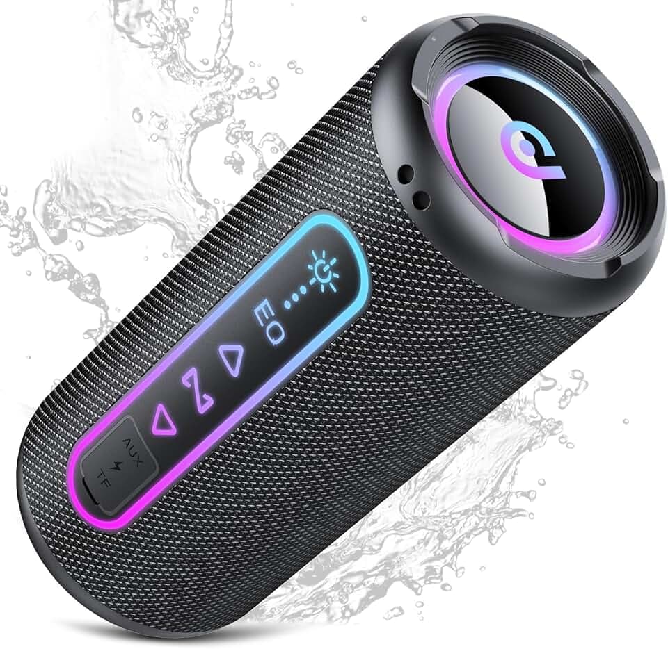 Enceinte Bluetooth 5.4, 25W Enceinte Bluetooth Puissante Portable avec Bass Puissantes, Autonomie 24H, TWS Stéréo Haut Parleur sans Fil, Lumière RGB, Étanche IPX7, Speaker pour Fêtes Voyage, AUX/TF