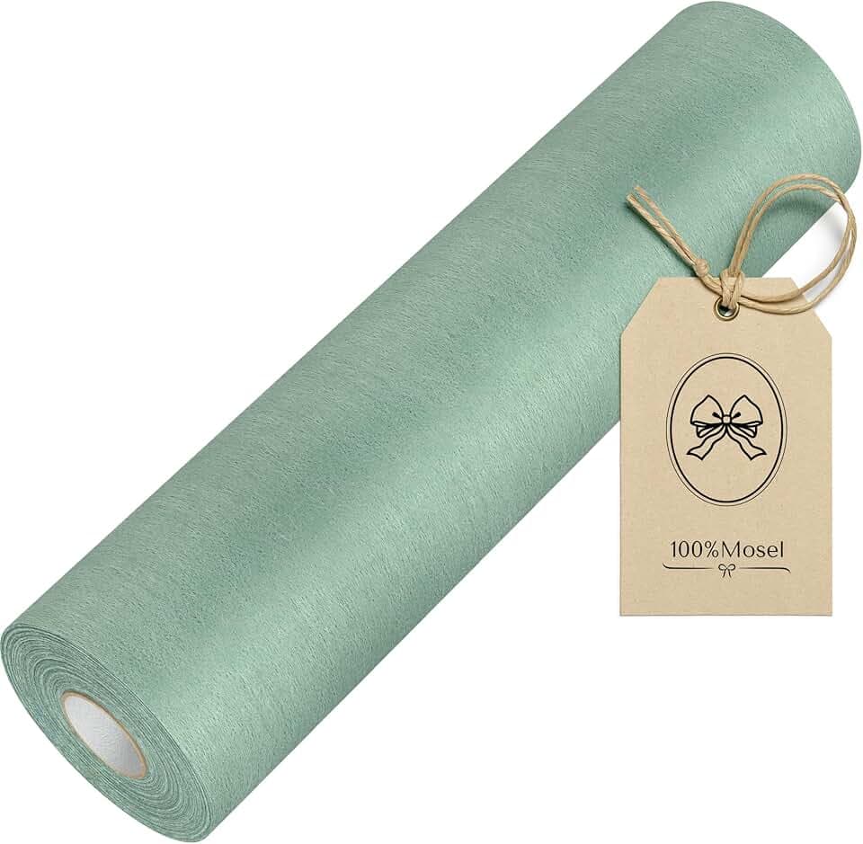 100%Mosel 100%Mosel Chemin de Table en Non-tissé, en Vert Eucalyptus (30 cm x 25 m), Nappe décorative pour Anniversaires Mariages et pour des Occasions spéciales