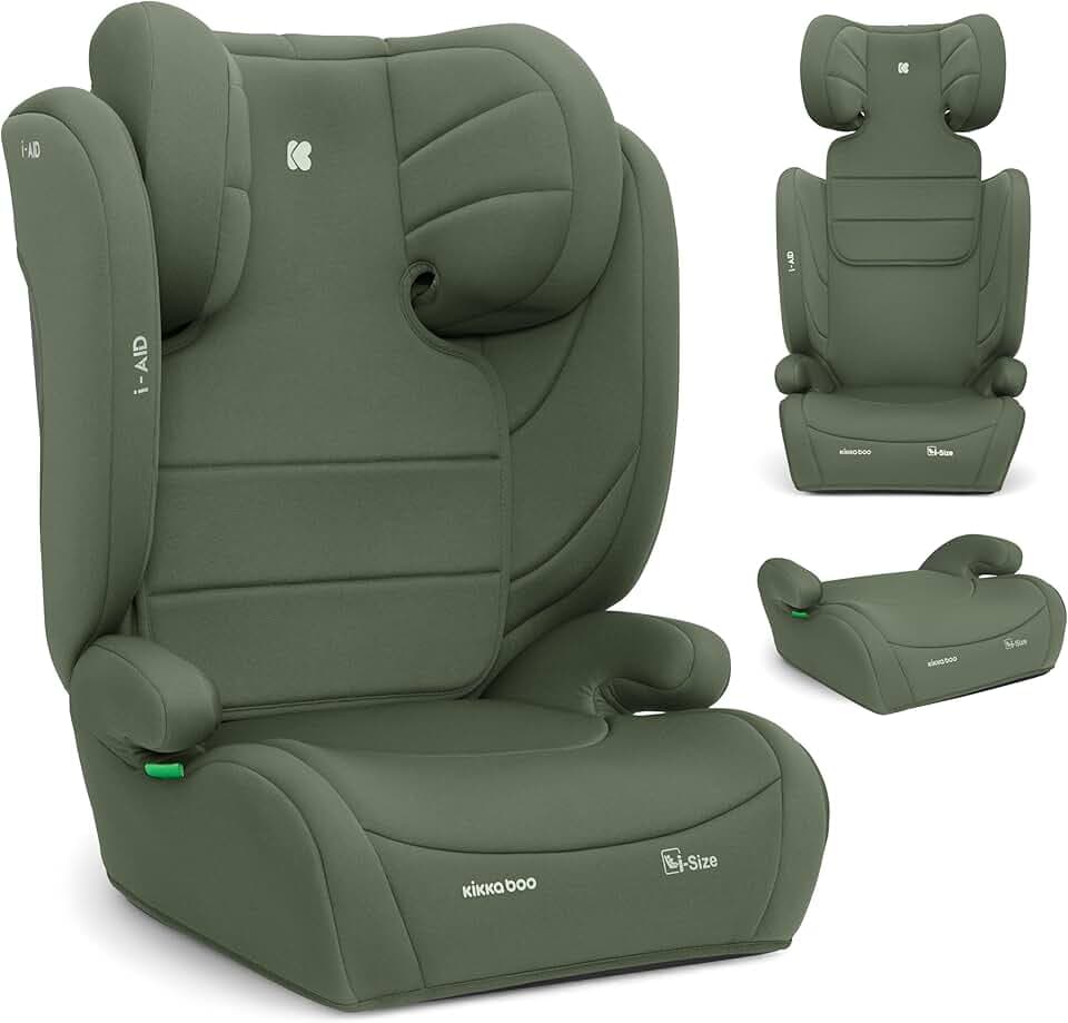 KikkaBoo Siège auto 15 à 36 kg i-AID, Siège Auto Enfant 100-150 cm, Groupe 2/3, Rehausseur à Dossier, Installation Ceinture, Appuie-tête Réglable 13 Positions, i-Size, Housse Lavable, Vert Militaire