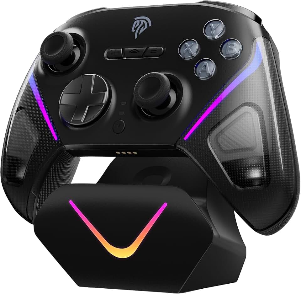 EasySMX Manette PC Sans Fil avec Station de Charge/RGB/TMR Joystick Déclencheur, Manette Switch/Switch2 Bluetooth Rechargeable, D10 Contrôleur Mobile pour Switch 2/Switch/PC/Android/iOS/Steam, Noir
