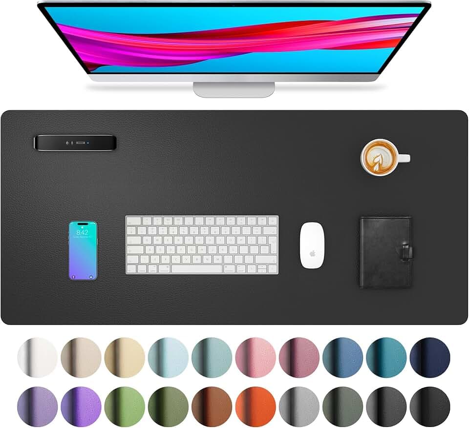 Aothia Sous-main, tapis de bureau en cuir PU, tapis de souris, protection de bureau antidérapante, bloc-notes de bureau étanche pour le bureau et la maison (80 cm x 40 cm, noir) OEKO-TEX STANDARD 100