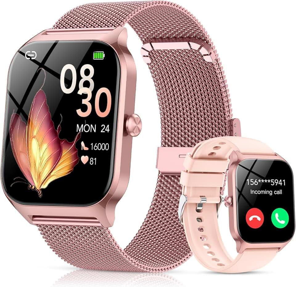 CASCHO Montre Connectée Femme avec Appel Bluetooth,1.85" HD Smartwatch Femme avec Fréquence Cardiaque/Sommeil/SpO2, 120+ Modes Sportifs, IP68 Étanche Fitness Tracker, Montre pour Android iOS Rose