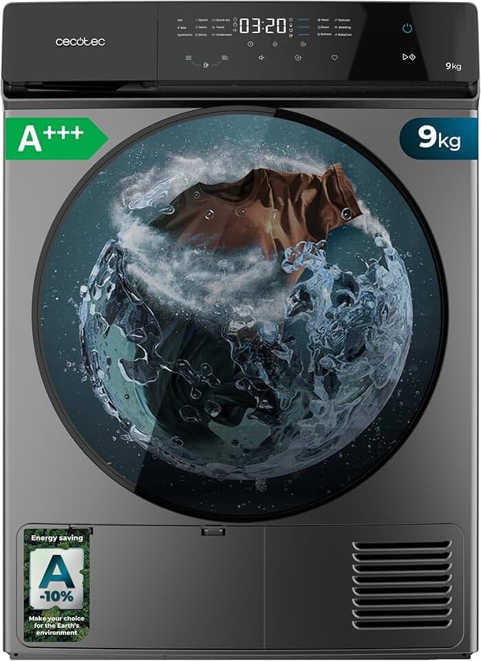 Cecotec Sèche-linge à Pompe à Chaleur 9 kg Bolero DressCode Dry 9400 Inverter Steel, Classe Équivalente A+++, 15 programmes, Séchage Automatique, Repassage Facile, Fonctions Stop&Go, Delay Start