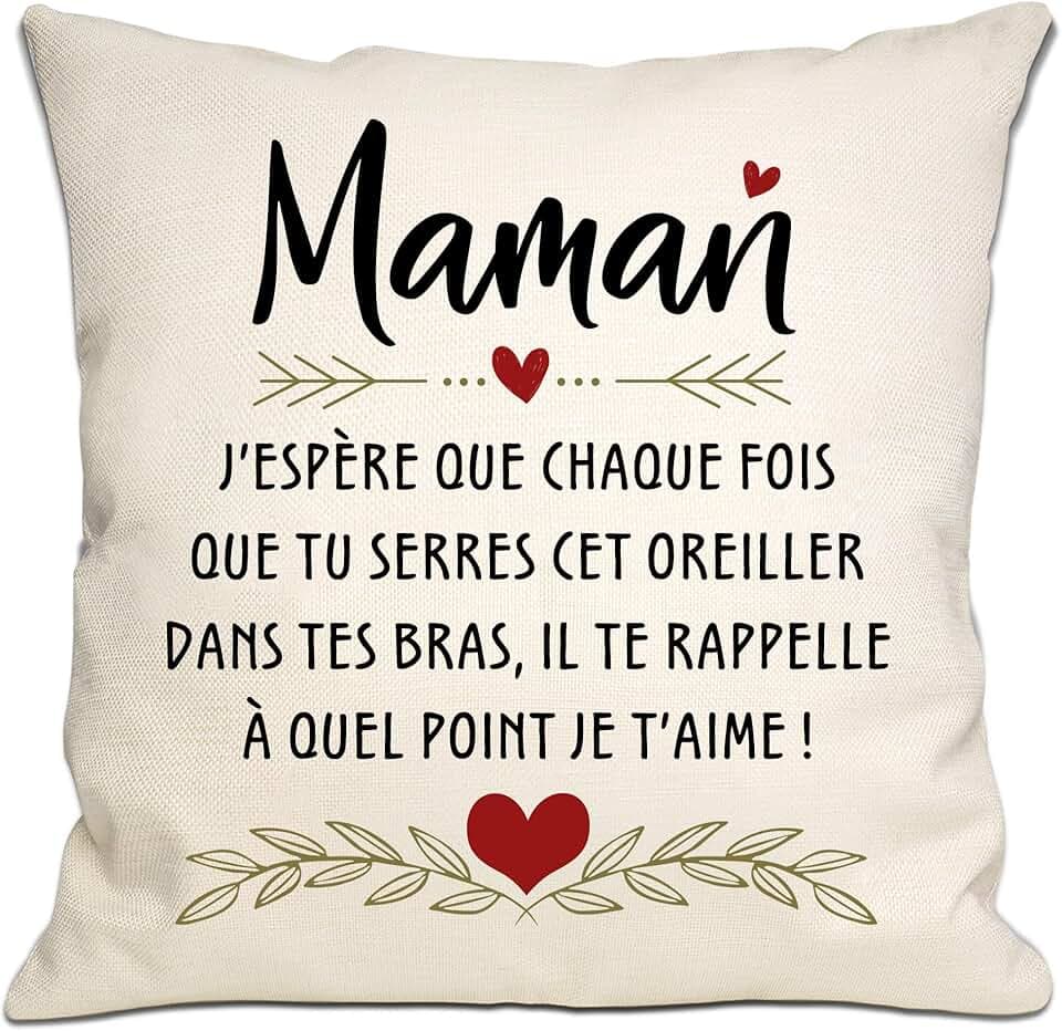Bommex Maman J'espère qu'à Chaque Fois Que tu serres ce Coussin, il Te rappelle Combien Je t'aime Housse de Coussin pour Maman Cadeau d'anniversaire Cadeau de fête des mères Cadeau de Noël(Maman)