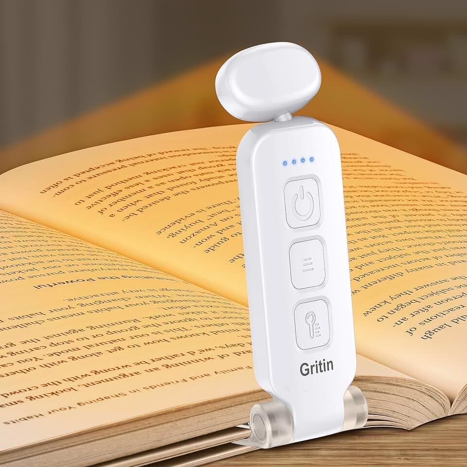 Gritin Lampe de Lecture Rechargeable, Liseuse Lampe Lecture 3 Couleurs Protection des Yeux & 5 Réglages de Luminosité, Tête Rotable 90° pour Lire au Lit Cadeau pour Lecteurs de Livres