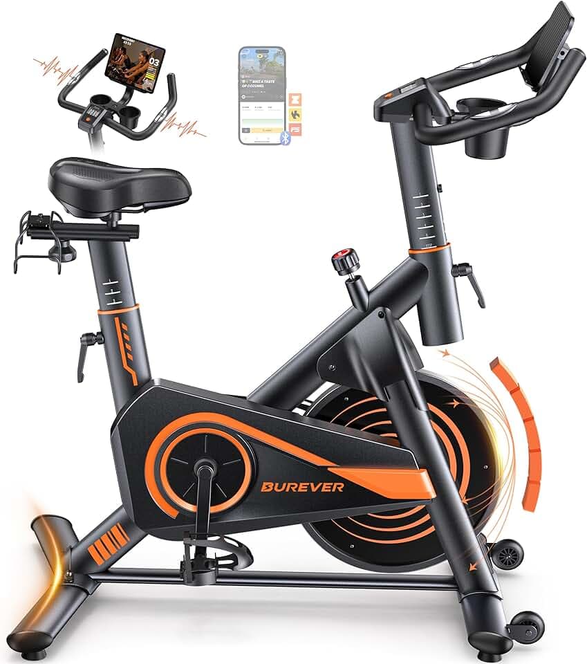 Velo d Appartement Connecté APP, Vélo Appartement Ultra-Silencieux, Conception Ergonomique, Écran LCD avec Fréquence Cardiaque, Résistance Magnétique, Volant d'Inertie de 15 KG, Capacité 160KG