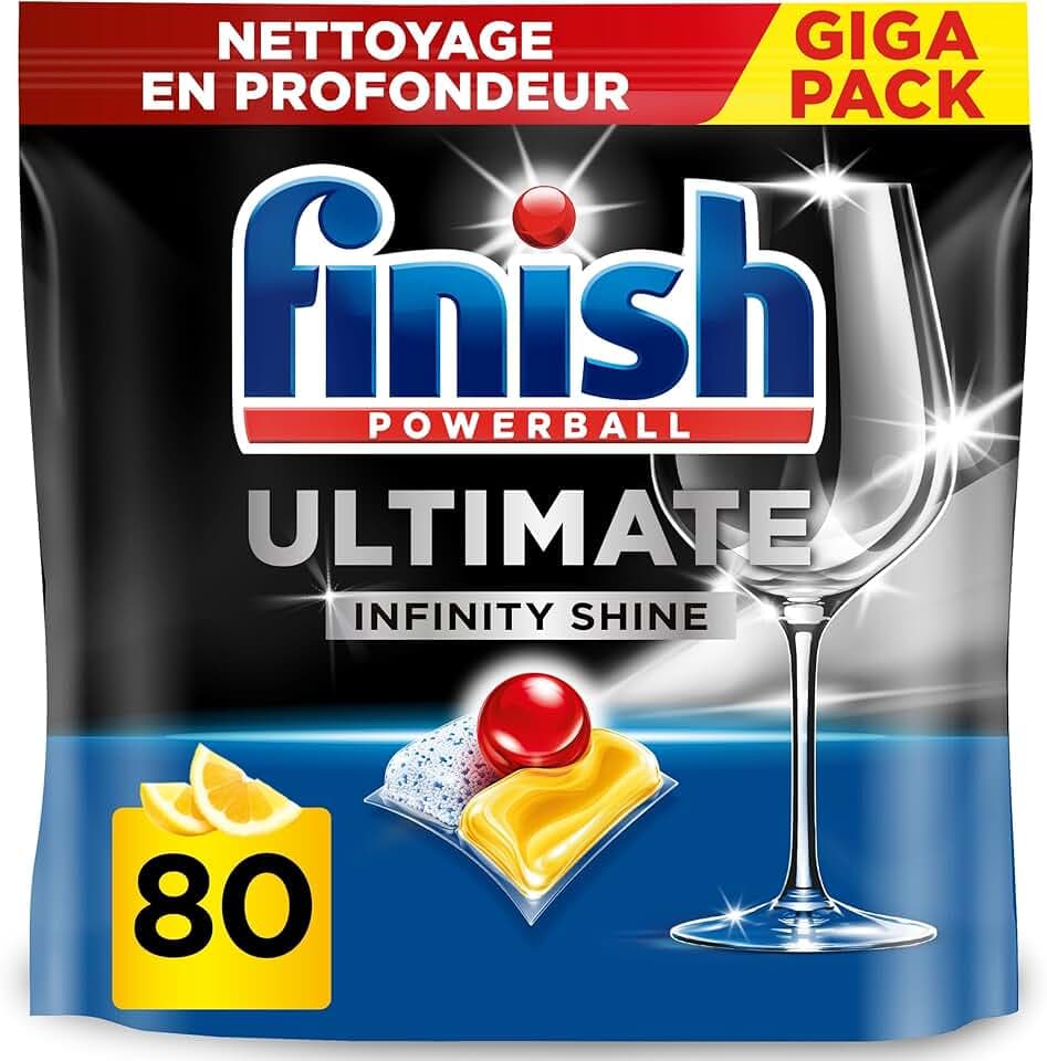 Finish Ultimate Infinity Shine Pastilles Lave-Vaisselle Citron, Imbattable contre les taches tenaces, 80 capsules Cradle to Cradle Certified