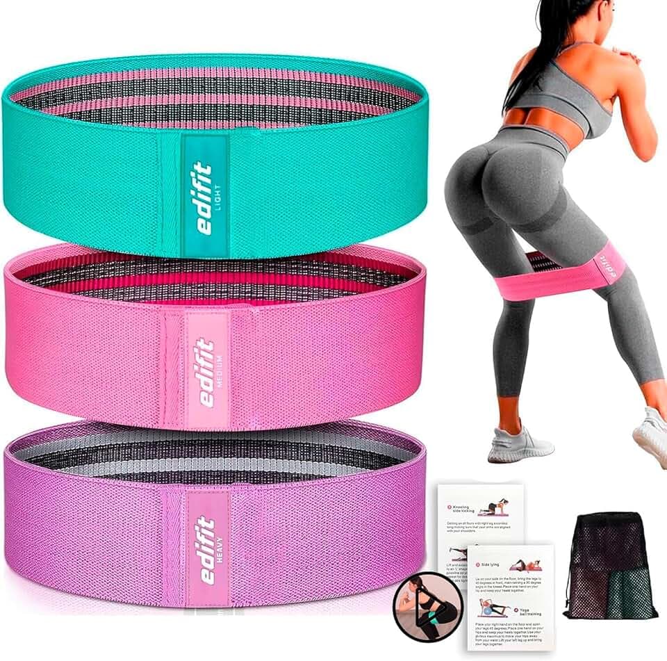 Edifit, Elastique Musculation, Bandes avec 3 Niveaux de Résistance, Fitness, Antidérapantes, Pack de 3, pour Gym, Yoga, Crossfit, Pilates ou Exercices à Domicile