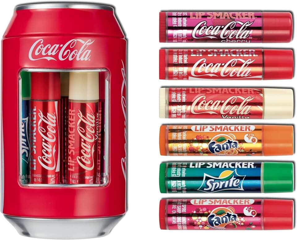 Lip Smacker - Collection Canettes Coca-Cola - Ensemble Baumes à Lèvres de Différents Parfums - Cadeau Sucré en Canette Classique à Collectionner - Emballage Cadeau de 6 Pièces