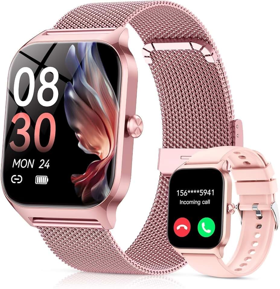 Montre Connectée Femme avec Appel Bluetooth, Smartwatch for Women, Écran HD 1.85", Fitness Tracker avec 120+ Modes Sportifs, Podomètre, Sommeil, Fréquence Cardiaque SpO2 pour Android iOS - Doré rose