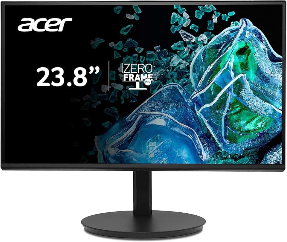 acer Vero CB242YGbirf, Écran PC 23.8" Full HD IPS, 120Hz (1920x1080, AdaptiveSync, 1ms VRB, 250 Nits, BlueLightShield Pro, Flicker-Less, 1xVGA/1xHDMI 1.4) Moniteur PC Pied Ajustable, Couleur Noir