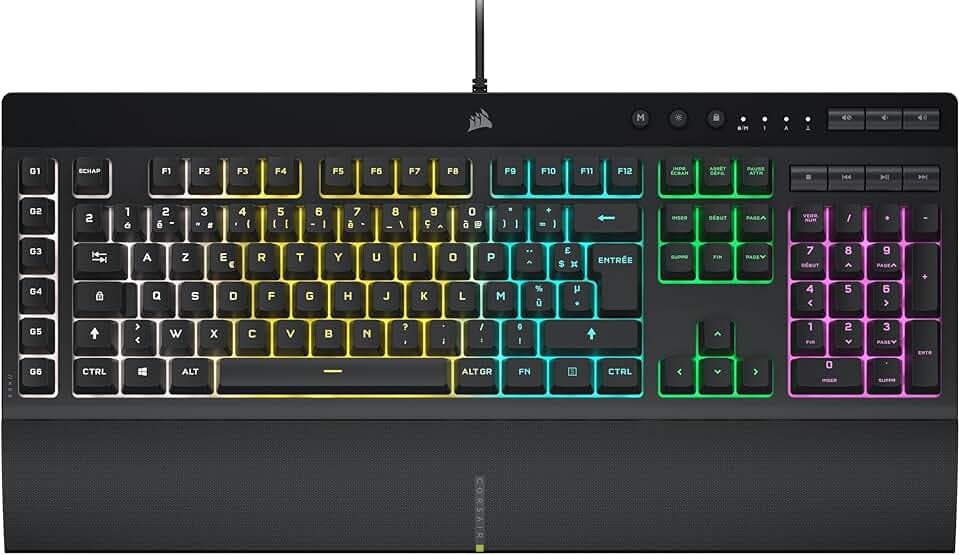 CORSAIR K55 RGB PRO Clavier de Jeu Filaire à Membrane – IP42 Résistant à la Poussière et Aux éclaboussures – 6 Touches Macro Intégration Elgato – Compatible iCUE – AZERTY FR – PC, Mac, Xbox – Noir
