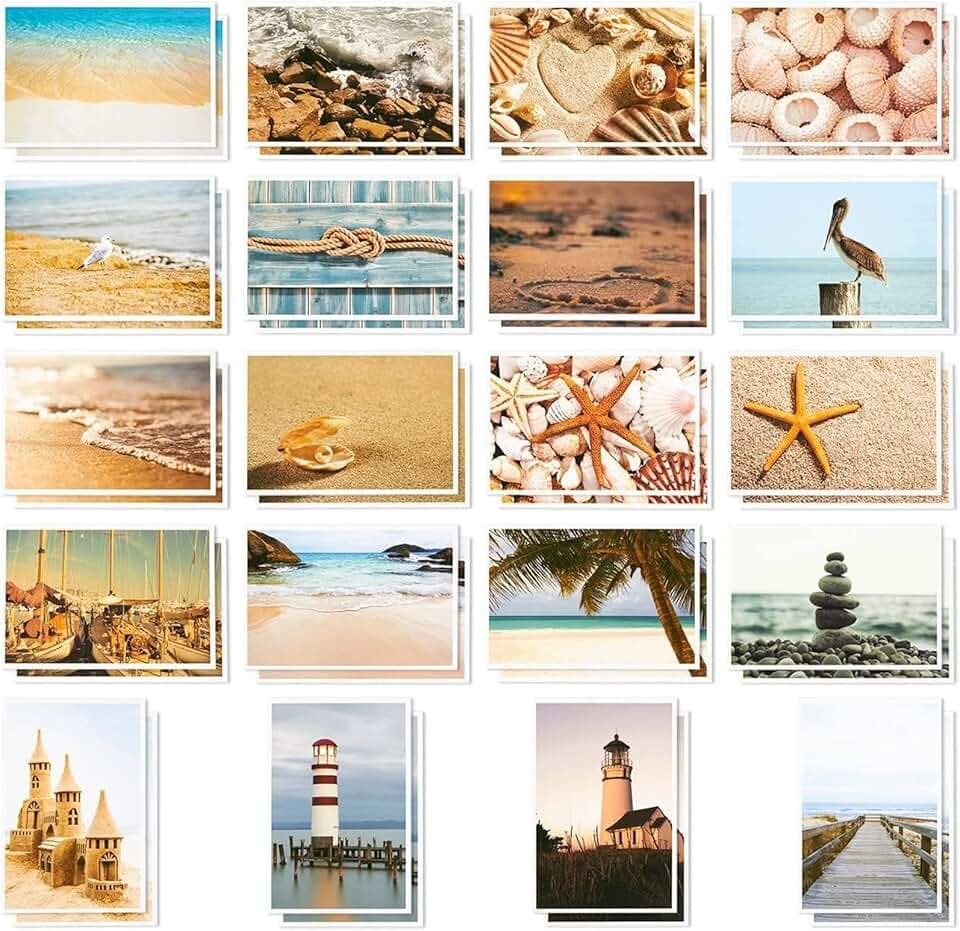 BEST PAPER GREETINGS Lot de 40 Cartes Postales Vierges sur le Thème de la Plage, la Mer et l'Océan, Toutes Occasions - 10,2 x 15,2 cm