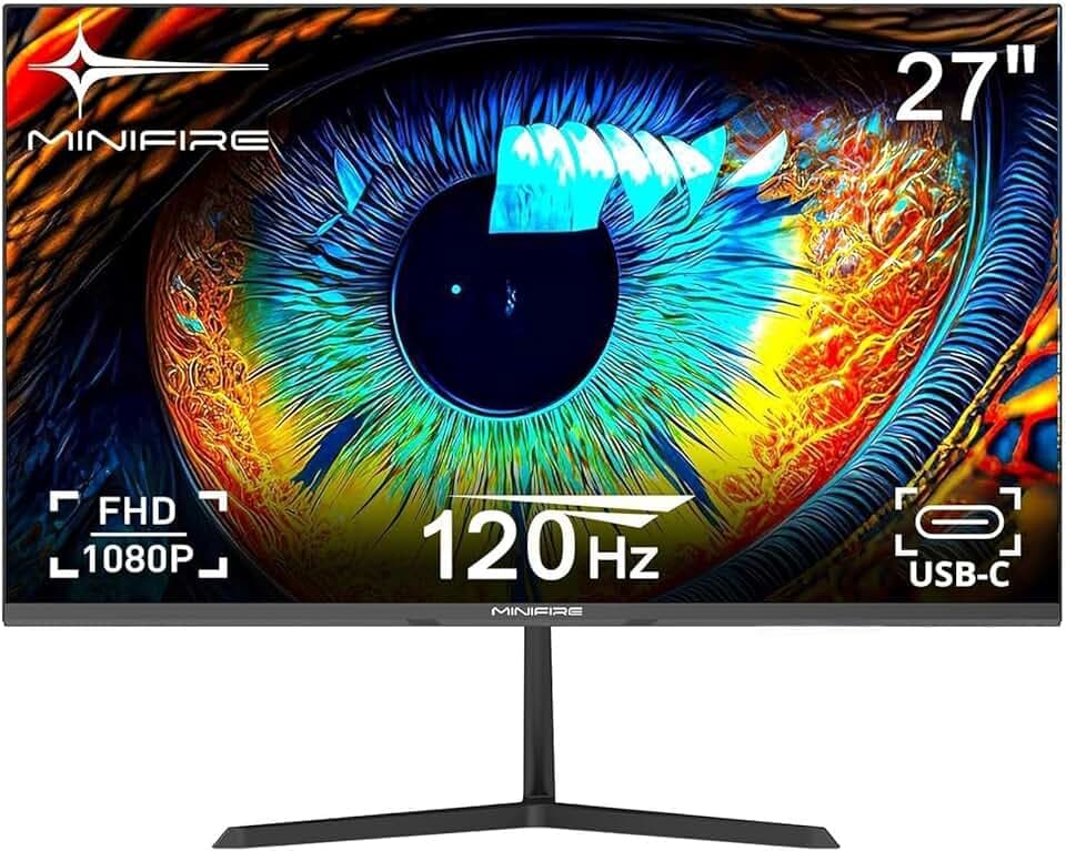 Minifire Écran PC 27 Pouces Moniteur, 120Hz, Full HD (1920x1080), USB-C, HDMI 1.4, sRGB110%, Adaptive-Sync, VESA 100x100mm(Câble de Type C Inclus), Anti-Lumière Bleue(MF27X3AL)