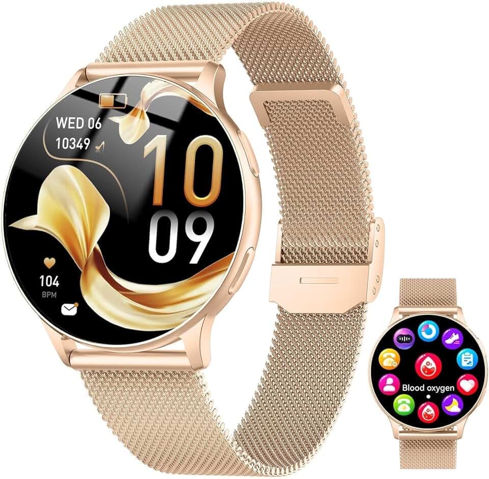 Montre Connectée Femme avec Appel Bluetooth, 1.32" Smartwatch avec Fréquence Cardiaque/SpO2/Sommeil Montre, 120+ Mode Sportifs Montre, IP68 étanche Fitness Podomètre Compatible pour Android iOS