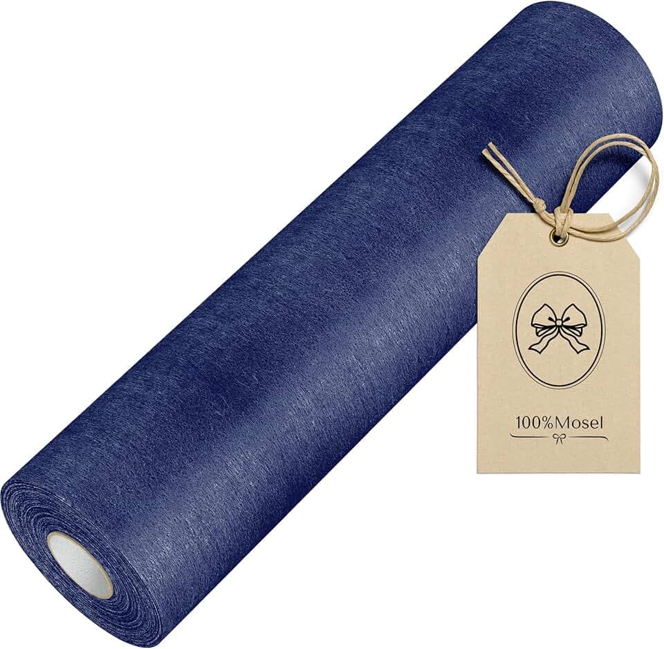 100%Mosel 100%Mosel Chemin de Table en Non-tissé, en Bleu foncé (30 cm x 25 m), Nappe décorative pour Anniversaires Mariages et pour des Occasions spéciales