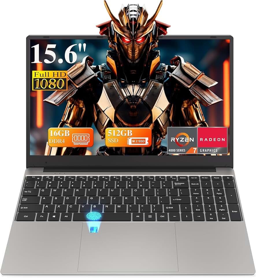 DREAMFYRE 15,6" Ordinateur Portable 16Go DDR4 512Go SSD, PC Portátil Ryzen 7 4800H CPU, Portable Laptop Computer avec écran FHD 1080P, WiFi5, Bluetooth5.0, USB3.0, Webcam, Touch ID