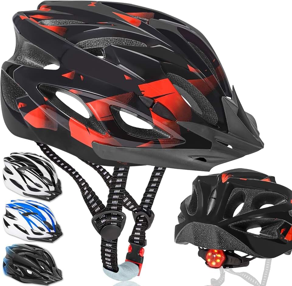 Casque de Vélo pour Adultes Unisexe avec Éclairage LED 3 Modes, Léger, Réglable, Visière Amovible, pour VTT et Vélo de Route, Design Élégant, Taille 58-62 cm