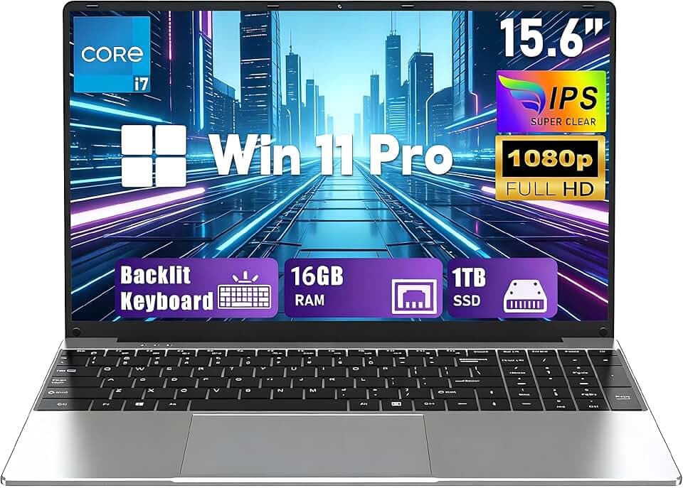 FUNYET Ordinateur Portable,2026 Neuf Portable da 15,6 pollici,16 GB di RAM, SSD da 1 TB,Core i7-7600U Laptop PC,IPS FHD 1920 * 1080 Notebook,5000 mAh,Tastiera retroilluminata