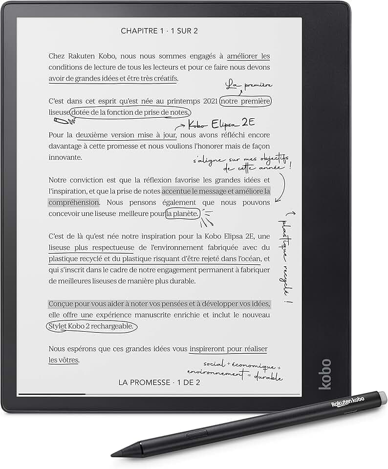 Kobo eBook-Reader eBookReader Elipsa 2E 32GB Bundle incl Stylus (N605-KU-BK-K-BU) (N605KUBKKBU)