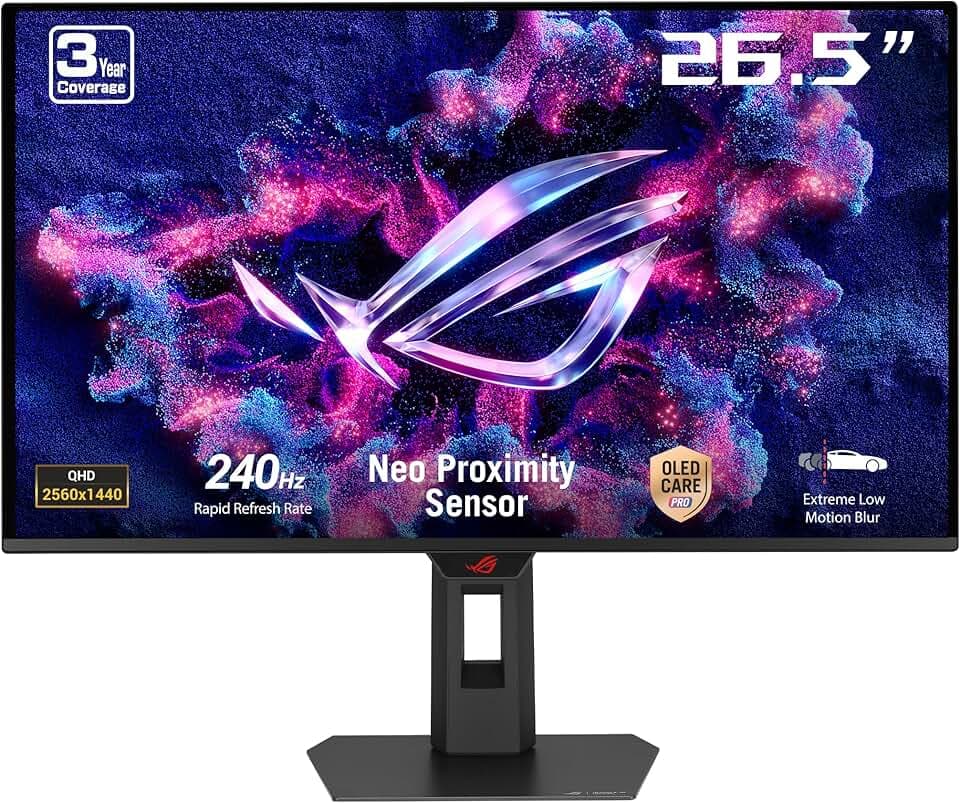 ASUS ROG Strix OLED XG27AQDMES Moniteur Gaming ― 27 Pouces (26,5 Pouces Visibles) 1440p QD-OLED, 240 Hz, 0,03 ms, capteur de proximité Neo, OLED Care Pro, ELMB, Compatible G-Sync