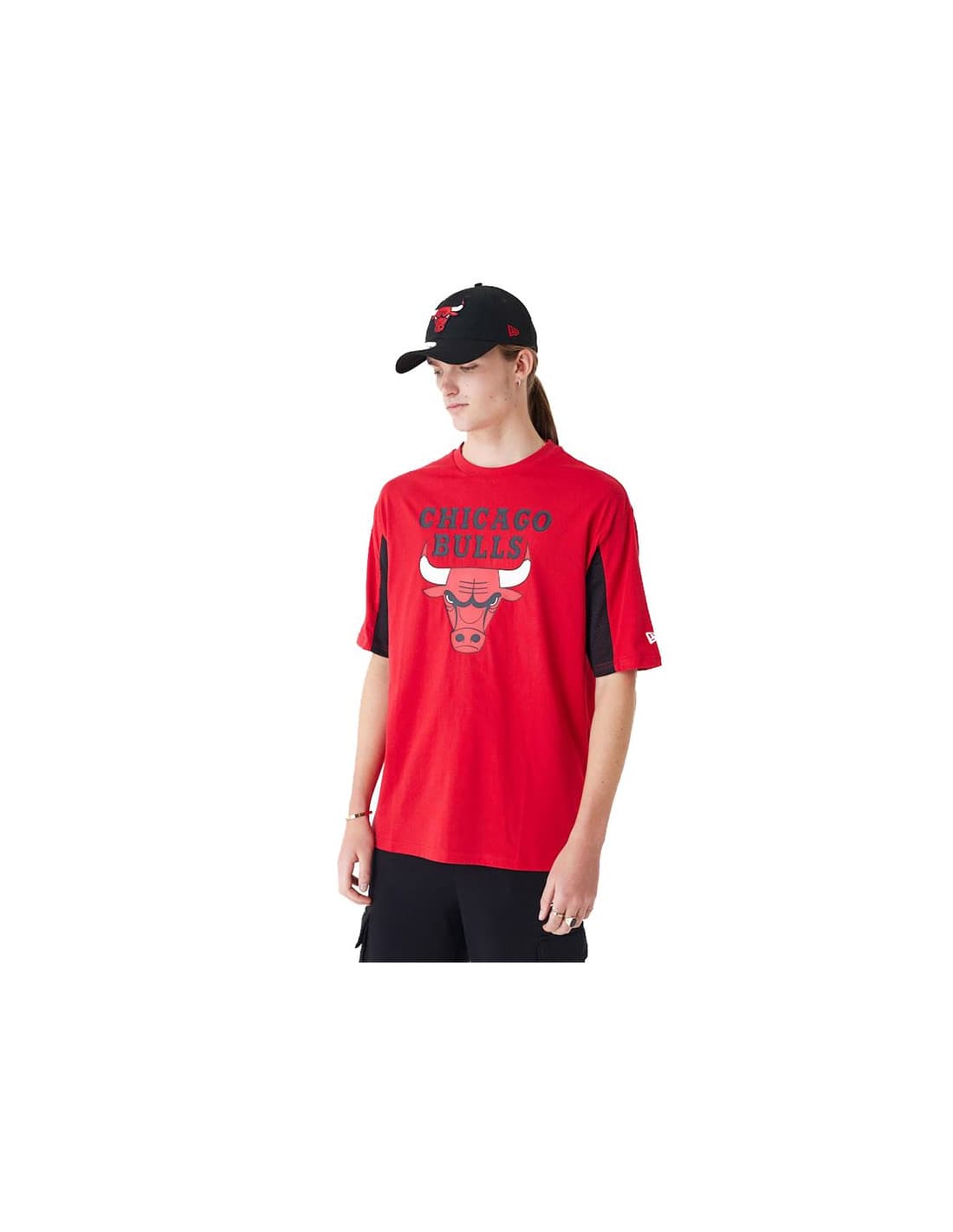 T-shirt New Era Panneau surdimensionné NBA Chicago Bulls Rouge Homme