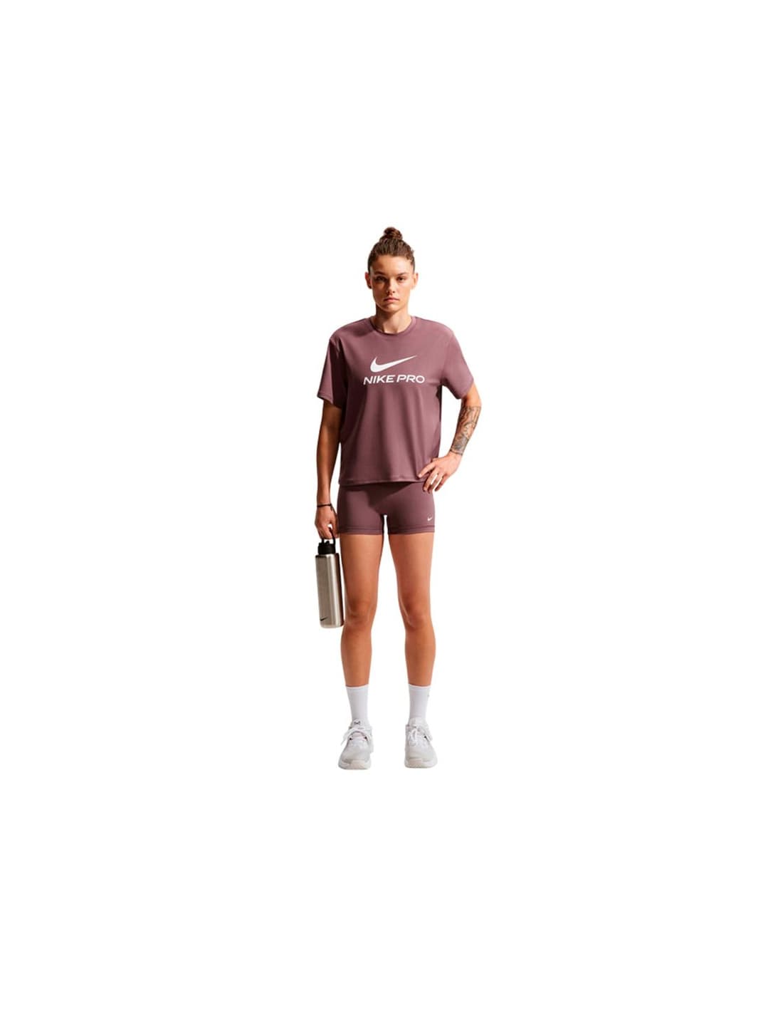 Collants Fitness Nike Pro taille mi-haute 3" style motard Femme blancs