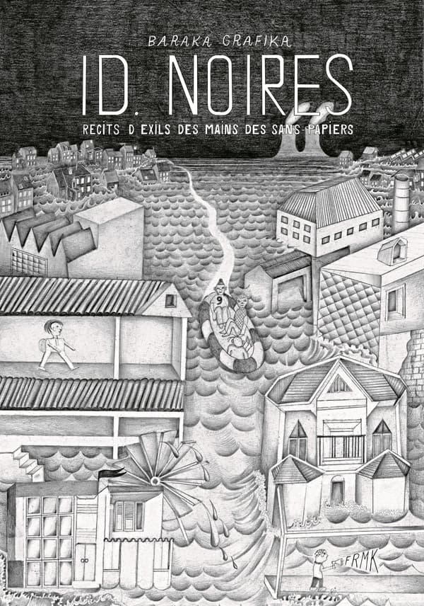 72 planches dessinées à seize mains sur l'exil, partant du point de vue des premiers concernés. Des rencontres, d'abord fragiles et franches puis franchement enthousiastes, libératrices. Une volonté de raconter ensemble, sans savoir très bien où on va, dans un geste partagé contre le silence, contre les séparations imposées par l'administration, la précarité, la violence institutionnelle. Le résultat est percutant, peu bavard mais éloquent, magnifique : voici ID Noires, un livre qui fait du bien, un livre sur l'exil qui dit les termes... mais en dessins.Le Studio Baraka est monté en 2020 par quatre étudiants en BD et illustration à l'ESA Saint-Luc et quatre artistes demandeurs d'asile engagés dans la Voix des Sans-Papiers, collectif militant bruxellois. Au cours de leurs ateliers s'échangent des images, des rires, des colères, de la tristesse. Leurs récits écrits dans une circulation constante entre témoignage, détours poétiques, fragments documentaires et expérimentations graphiques, donnent lieu à un fanzine, un journal, des résidences et expositions...En prenant des formes hybrides - carnet de bord, récit choral, collage de paroles et d'images - leur langage graphique commun accueille la pluralité des expériences sans aplanir les différences, traversant l'intimité, la politique et la révolte.On raconte trop souvent sur au lieu de faire avec, simplifiant l'exil en une seule ligne narrative ou un seul visage emblématique, avec un regard extérieur compassionnel et réducteur. ID Noires préfère l'honnêteté de ne pas tout savoir mais de faire ensemble. Le dessin déplace le regard, montre ce que les formulaire et les mots administratifs écrasent : l'attente, les allers sans retour, les batailles incessantes contre une bureaucratie dissuasive.ID Noires est une promesse tenue, une BD comme un droit à raconter sa propre histoire sans se la voir confisquer. Cette BD s'inscrit dans une tradition qui ne sépare pas la poésie de la politique ni l'expérimentation graphique de l'expérience vécue. Elle témoigne que la beauté peut naître de la colère, et que dessiner ensemble est un acte de résistance.