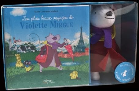 Dans ce coffret à la fabrication soignée : un livre inédit qui reprend quelques voyages de Violette Mirgue, l'héroïne jeunesse des Editions Privat, et la peluche toute douce que les enfants attendaient depuis longtemps. L'ouvrage est un mini-album qui retrace les plus belles destinations explorées par notre intrépide souricette avec, au fil des pages, l'incontournable Cherche et trouve emblématique des aventures de Violette Mirgue. Toujours dans une expérience de lecture ludique, instructive et conviviale ! Et grâce à la peluche tant de gros câlins en perspective...