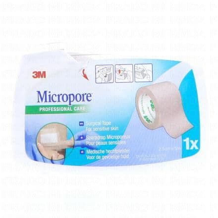 3M Micropore - Sparadrap avec dévidoir de 25mm x 5m blanc