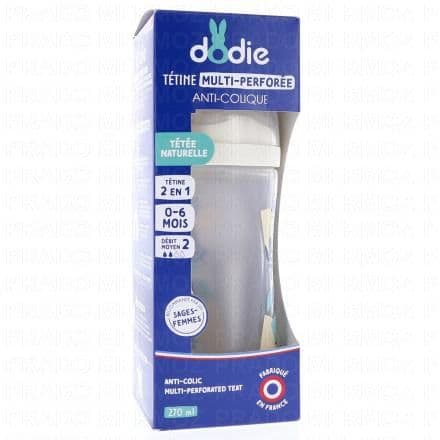 Dodie Biberon Tétine Multi-Perforée 0/6mois 270ml bleu