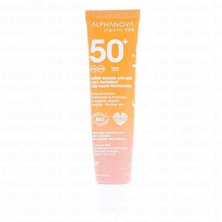 5 actions : protège des rayons UV, hydrate, stimule la fermeté de la peau, réduit les rides et prévient l’apparition de taches brunes Cette Crème Solaire Anti Age SPF 50+ offre une très haute protection et une texture invisible au toucher sec, pour une utilisation agréable au quotidien.5 actions : protège la peau des rayons UV (UVA/UVB) tout en apportant une hydratation confortable au quotidien. Sa formule aide à stimuler la fermeté pour une peau plus tonique et contribue à lisser l’apparence des rides. Elle participe aussi à prévenir l’apparition de taches brunes liées au soleil, pour un teint plus uniforme. Le tout dans une texture invisible au toucher sec, enrichie en acides hyaluroniques, collagène végétal et Asthaxantine, idéale pour une protection visage agréable jour après jour.Utiliser un solaire certifiée bio, c’est opter pour une formule saine adaptée aux peaux sensibles et respectueuse de l’environnement.Les atouts de la crème solaire anti âge SPF 50+Très haute protection SPF 50+Invisible – Toucher secAnti-taches & Anti-ridesSans aluminium